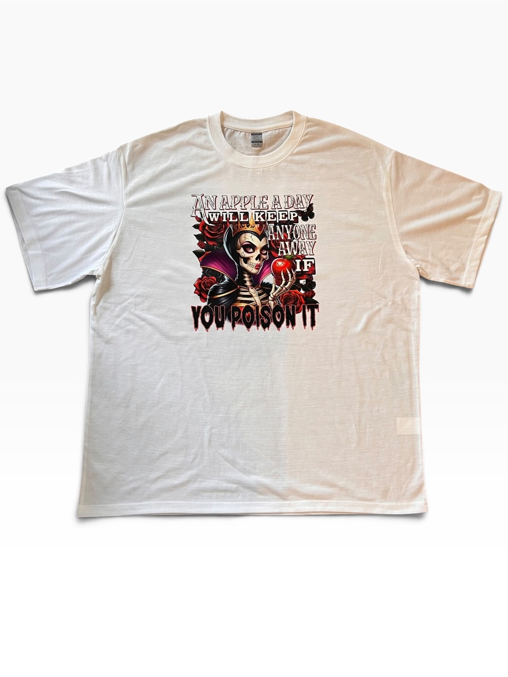 White Poison Apple Skeleton Graphic T-Shirt Dark Humor Gothic Horror Tee XL NWOT